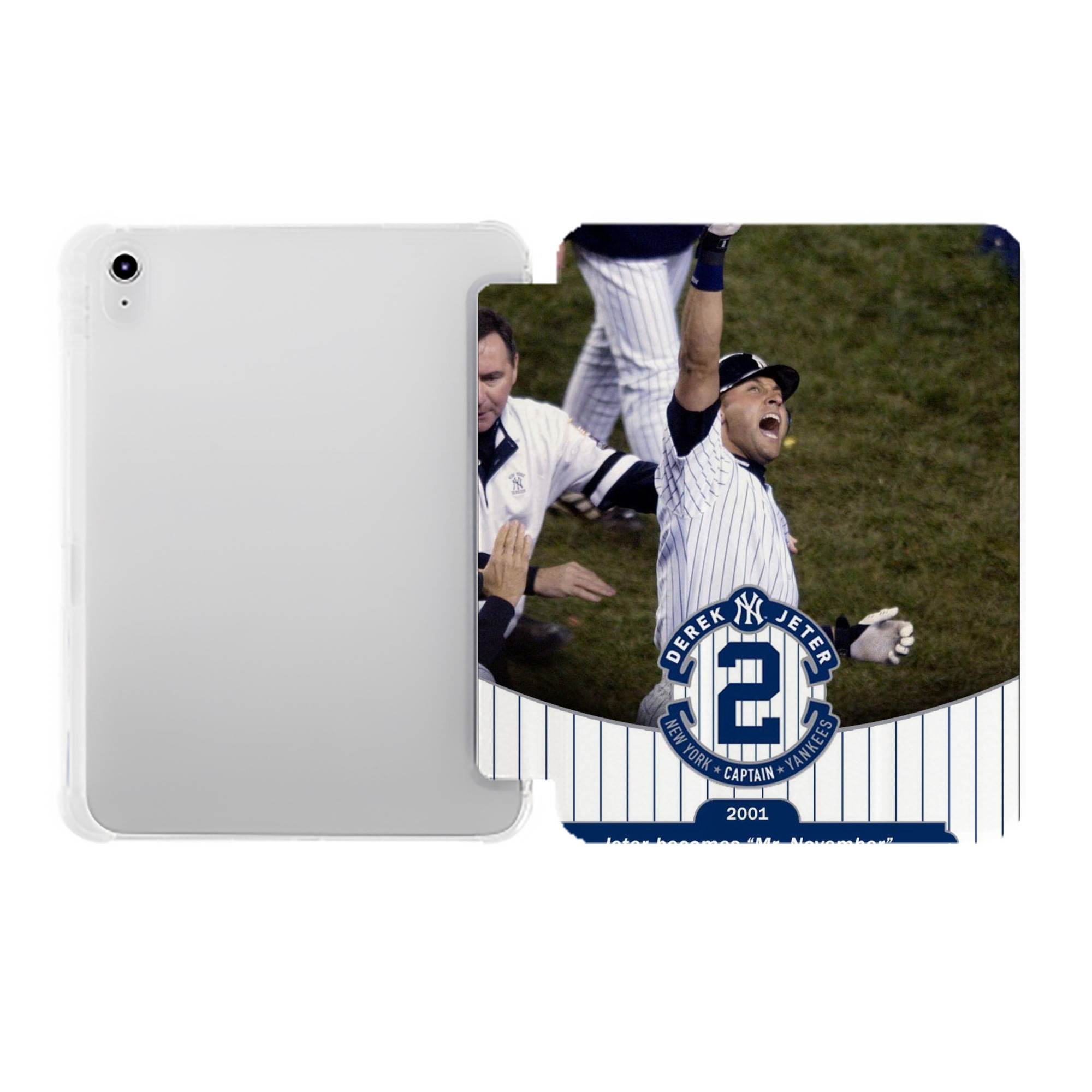 Derek Jeter 87 Premium Tri-Fold PU Leather & Silicone IPad Case With Pencil Slot – Fits 9.5,10.5,10.9 – Adjustable Stand, Slim, Protective